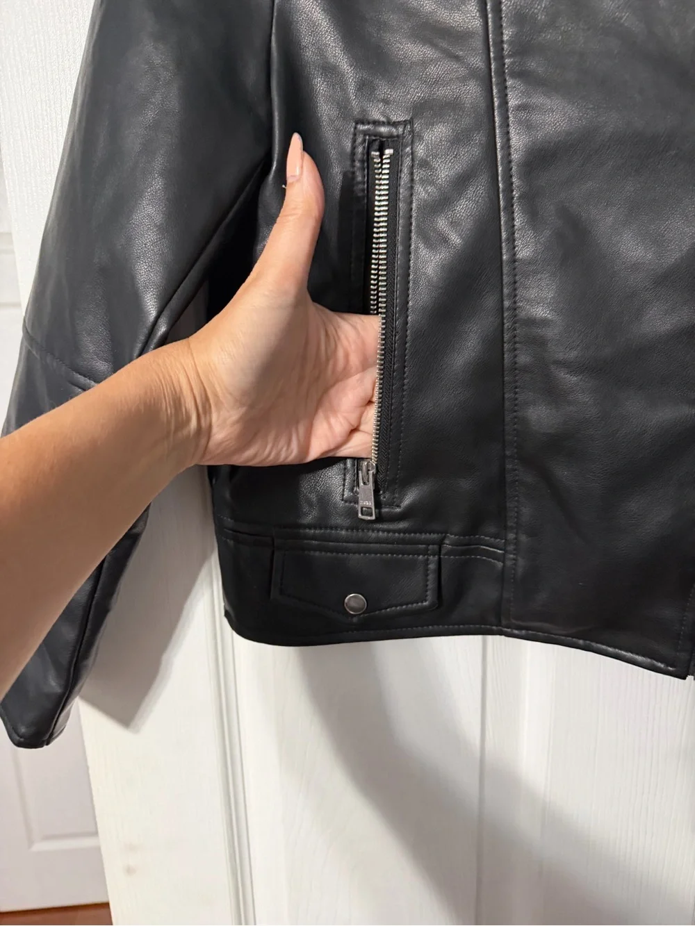 Zara Girls/Womens 13/14 Black Leather Biker Jacket with Zip Pockets